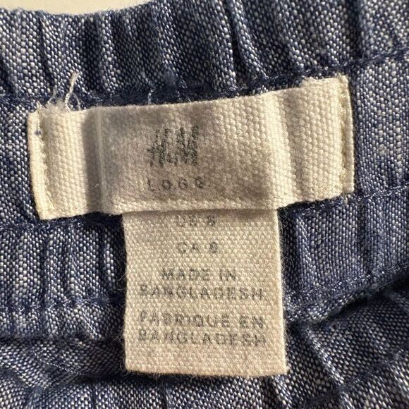 H&M Logo Women’s Pull On Lounge Pants Blue Light Linen size 8 - Picture 2 of 5